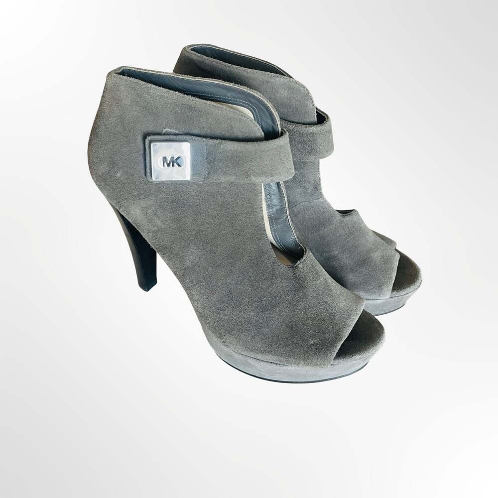 MICHAEL Michael Kors Gray Suede Platform Peep Toe Ankle Boots